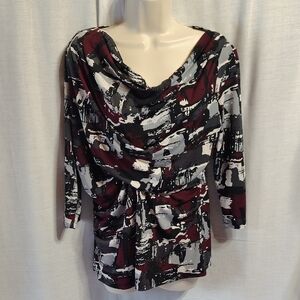Laura Ashley Abstract Cowl Neck Blouse - Black, White, Burgundy, Gray
